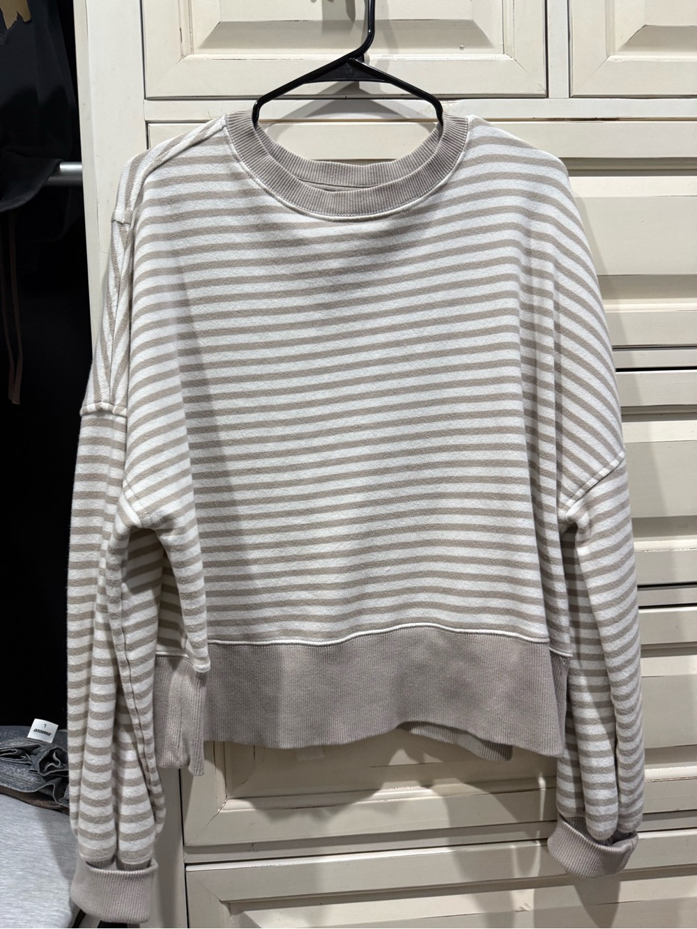 aerie Cream Striped Crewneck Sweater